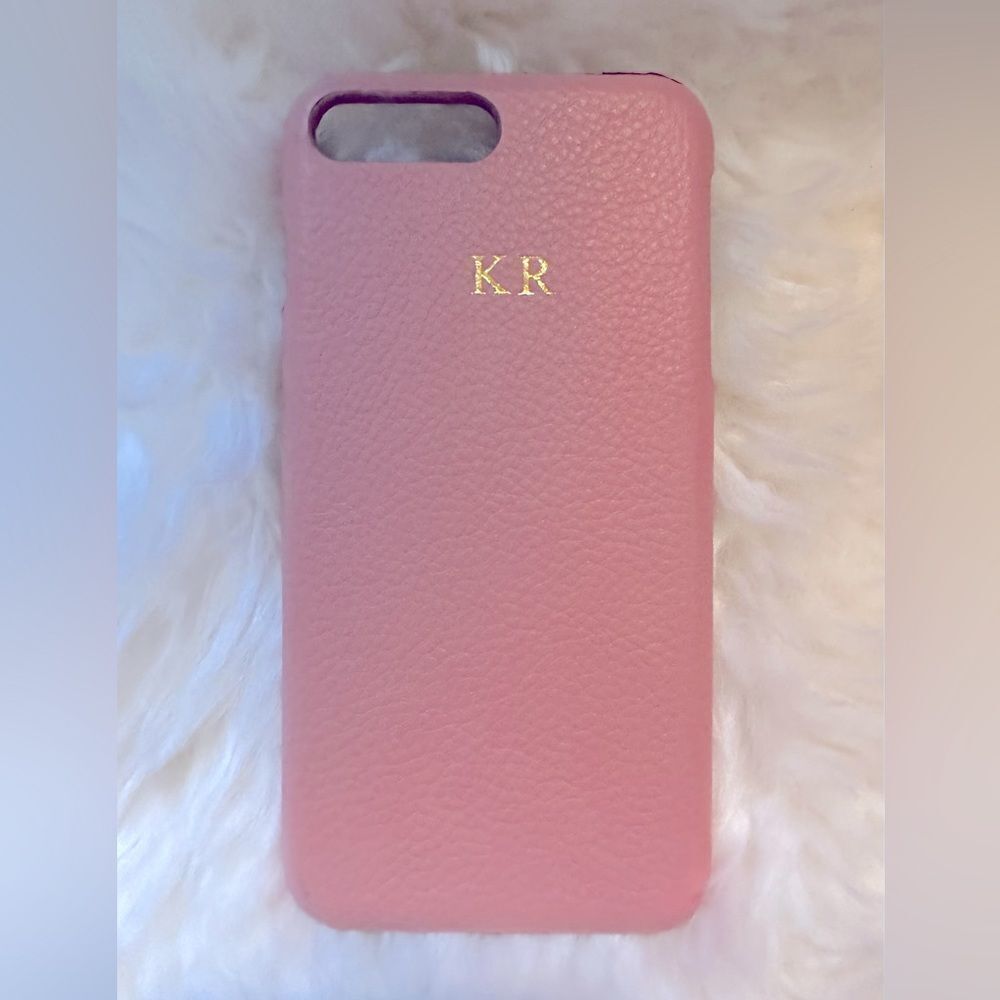 LULLA’s BOUTIQUE Custom Pebbled Pink Leather Hard iPhone 8 Plus Case with “KR”
